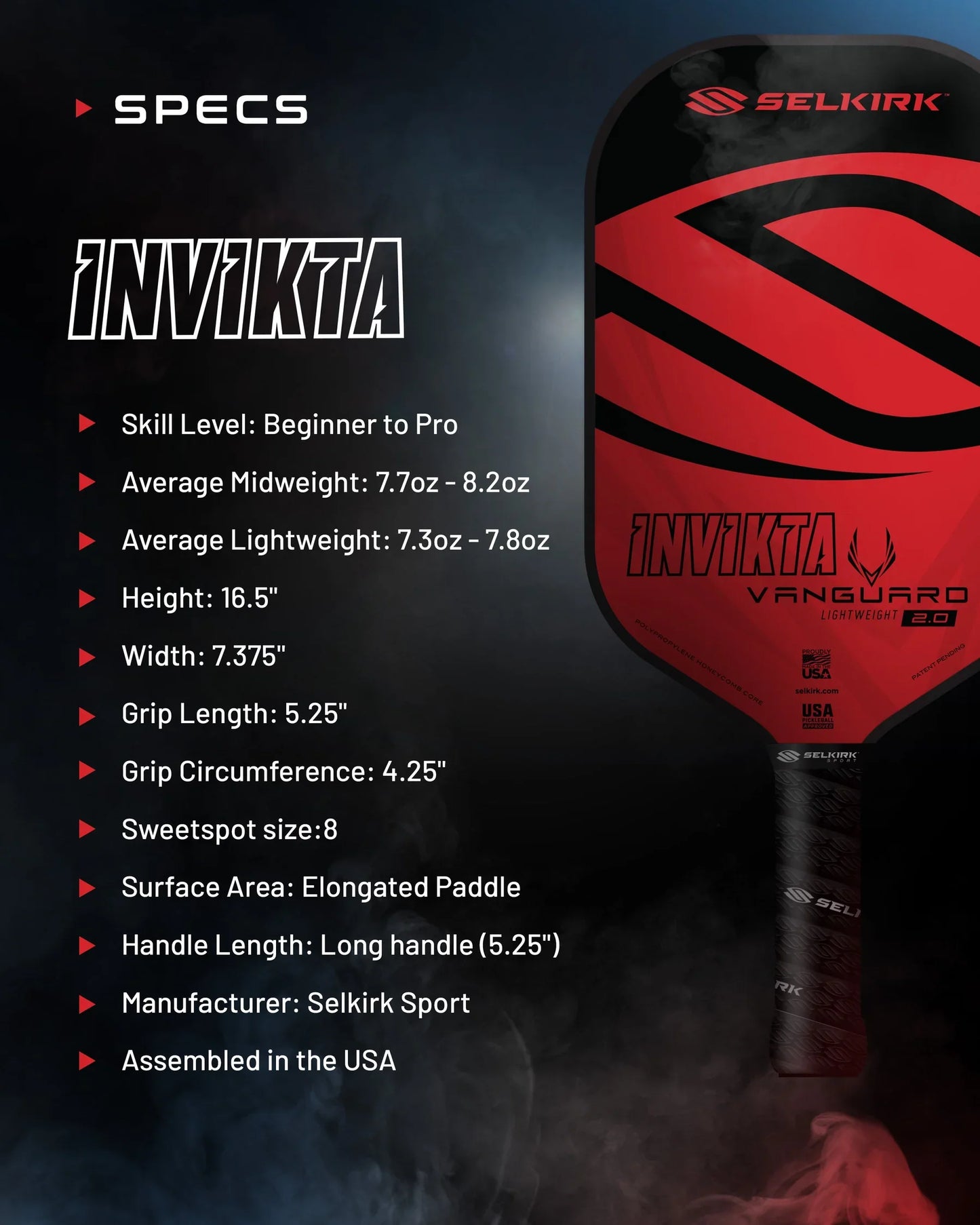 SELKIRK VANGUARD Hybrid Invikta Midweight Paddle Crimson & Black